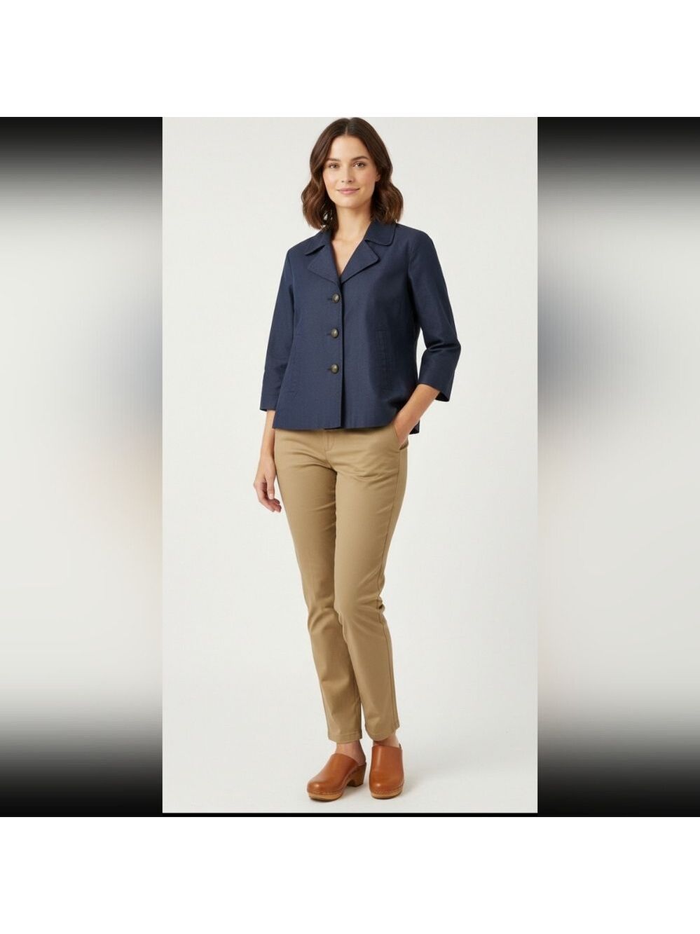 Talbots Cropped Navy cotton/linen blend jacket, size 4